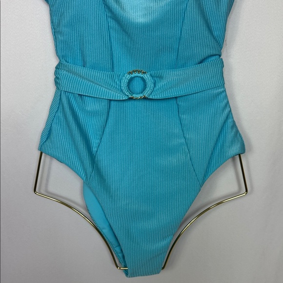 Becca Monte Carlo One Piece Swimsuit Blue Oasis Size Medium Belted - Picture 8 of 14